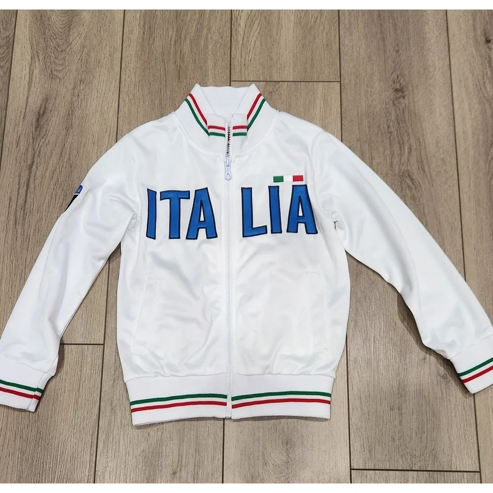Italia Kids Soccer‎ Futbol Track Jacket White Zip Up Embroidered Italy Size 5/6